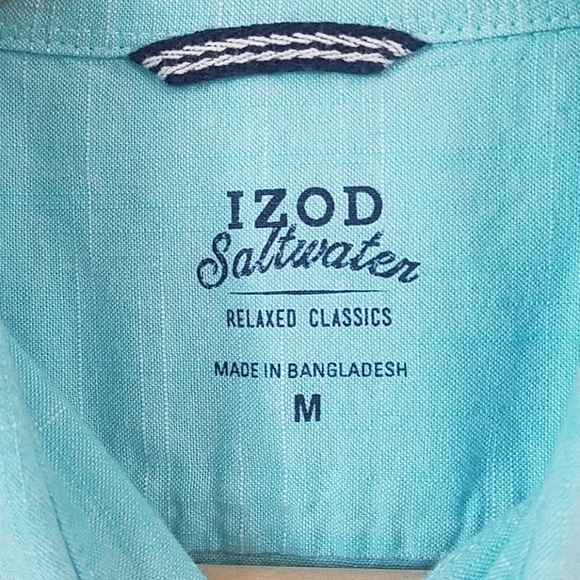 Izod Saltwater Light Blue Teal Button Down Shirt - Picture 4 of 6
